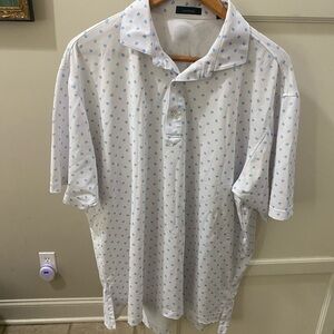 Men's White and Blue turtle Polo Shirt